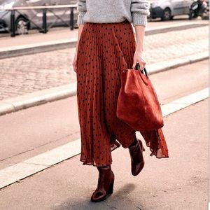 Sézane Dilo dotted long pleated skirt Size 36/4